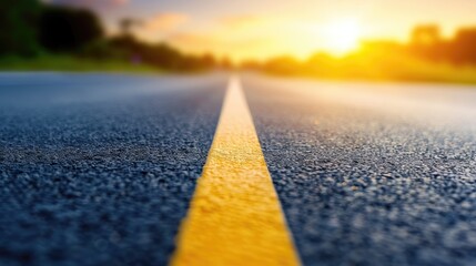 Serene Solitude of Yellow Center Line on Long, Winding Road