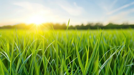 Fototapeta premium A Breathtaking Sunset Over an Endless Green Field