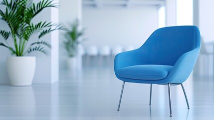 Minimalist Interior Space with Focal Point Blue Chair