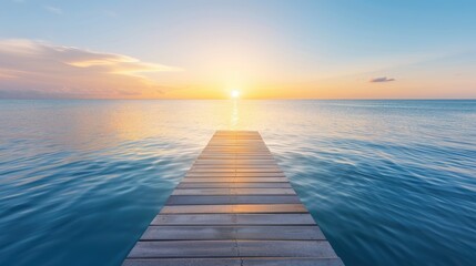 Fototapeta premium Sunset Serenity at Wooden Pier and Distant Island