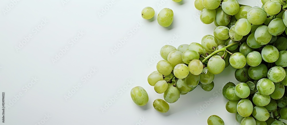 Poster green grapes displayed on a clean white backdrop with empty space for additional text or visuals, cr