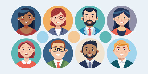 Collection of avatars of happy business people in a circle. Happy business men and women
