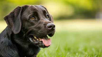 Fototapeta premium Black Labrard Retriever Enjoying Tranquil Moment in Lush Field
