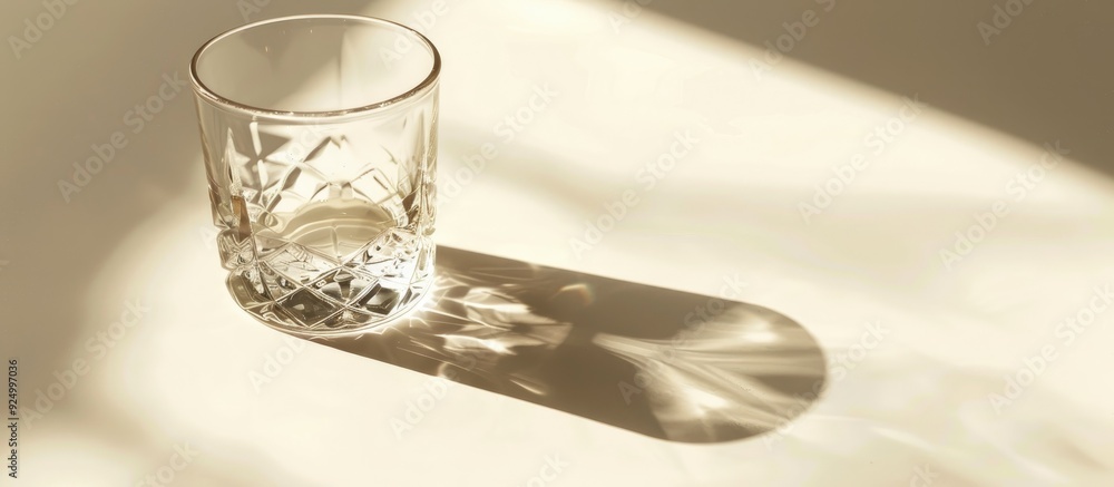 Poster glass cup on a white background casting shadows from lighting with copy space image