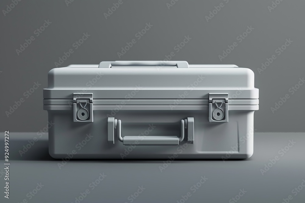 Poster a clean and minimalist 3d render of a toolbox icon, showcasing a simple box with a handle in neutral