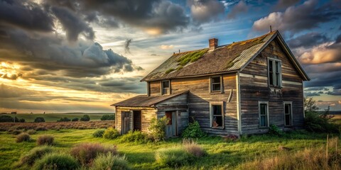Obraz premium rustic rural isolation cocaine brick rundown farmhouse abandoned countryside decay neglect isolation soft natural lighting nostalgic melancholic atmosphere concept