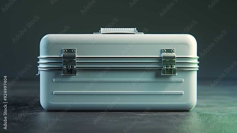Poster a clean and minimalist 3d render of a toolbox icon, showcasing a simple box with a handle in neutral