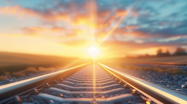 Sunset Silhouette Over Electrically Powered Railway Track