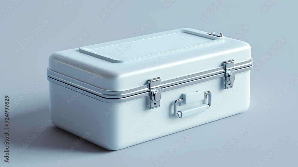 Poster a clean and minimalist 3d render of a toolbox icon, showcasing a simple box with a handle in neutral
