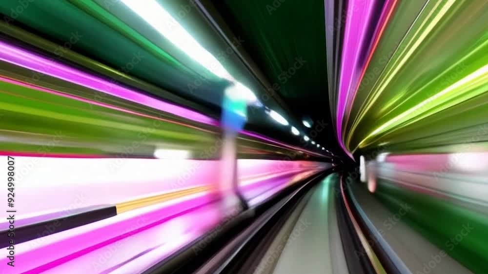 Poster abstract long exposure light trails in subway tunnel with motion blur effect hyperzoom animation eff