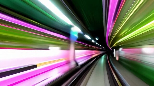 abstract long exposure light trails in subway tunnel with motion blur effect hyperzoom animation effect video