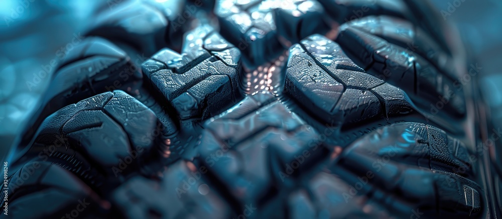 Poster close up of a tire tread highlighting its textured pattern for traction with copy space image