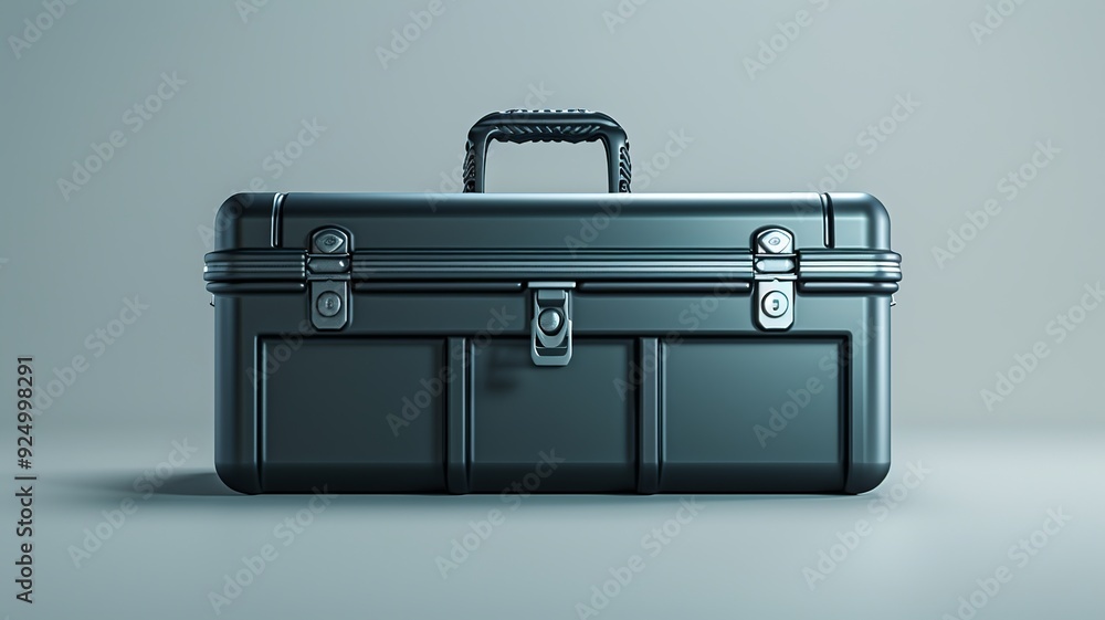 Poster a clean and minimalist 3d render of a toolbox icon, showcasing a simple box with a handle in neutral