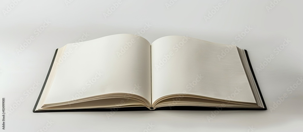 Poster notebook opened on a white backdrop with copy space image available