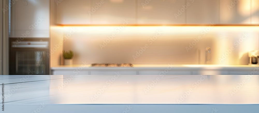 Poster softly illuminated kitchen interior with a blurred abstract effect ideal as a background image that 