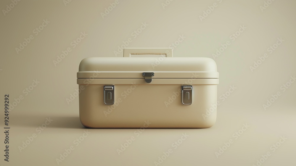 Aufkleber a clean and minimalist 3d render of a toolbox icon, showcasing a simple box with a handle in neutral