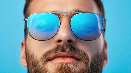 Mysterious Man on a Blue Oceanic Background