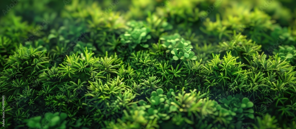 Poster botanical background featuring vibrant green moss creating a serene feeling with copy space image