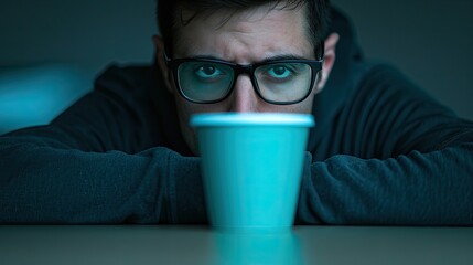 Young Man with Glasses and Blue Eyes, Plastic Cup