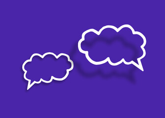Obraz premium Empty transparent cloud paper speech bubble shape against blue background.