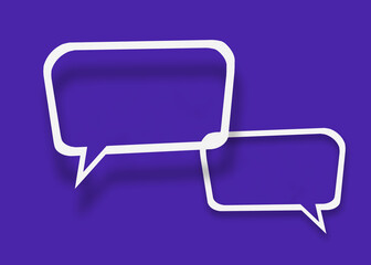 Naklejka premium Empty transparent balloon paper speech bubble shape against blue background.