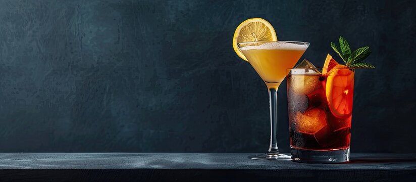 Studio created compilation of alcoholic cocktails and drinks featuring copy space image