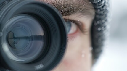Close-Up Winter Landspecture with Canon DSLR Camera and Black Hat