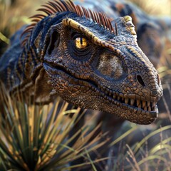 Close-up of a Velociraptor's head.