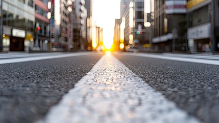 Sunset on a Busy City Street with Vibrant Lights and Silhouetted Pedestrians