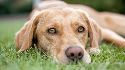 Golden Puppy Enjoying a Relaxing Day in Lush, Green Fields