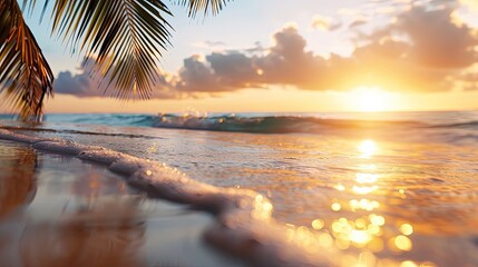 Serene Sunrise Over Ocean with Palm Trees