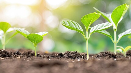 Three Sprouting Plants Growing Close Together