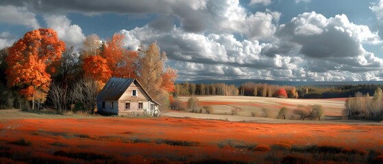 Rural landscape with house.