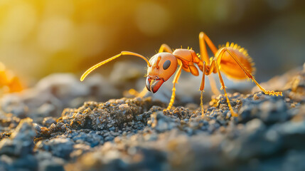 Fototapeta premium Macro close-up of orange ant filled with nature's beauty