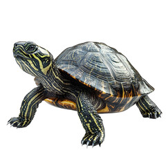 Obraz premium Detailed Photograph of Striped Green and Brown Turtle on Plain White Background Transparent PNG