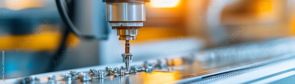 Poster close-up view of a cnc machine drilling holes with precision in a metallic surface, showcasing advan