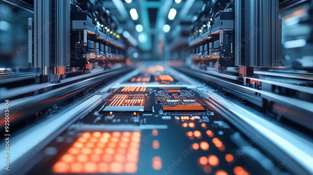 Poster close-up view of a high-tech circuit board, showcasing intricate details and advanced technology com