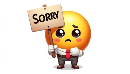 Obraz premium Emoticon with holding a sign that says sorry