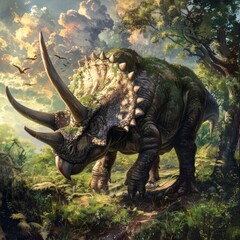 Fototapeta premium Triceratops in the prehistoric forest.