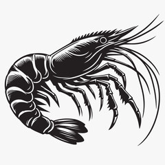 A striking vector illustration of a shrimp perched majestically, its intricate plumage rendered in elegant black and white