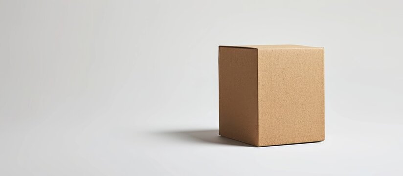 A small brown cardboard box on a white background with clipping path for product packaging or online orders It s a blank template mock up with copy space image showing a perspective side view of the