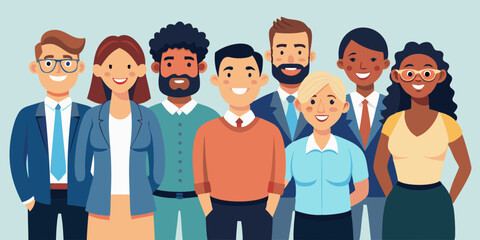 Group portrait of smiling office workers. Multicultural business team, colleagues. Happy men and women stand together
