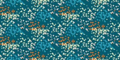 Simple glitch geometric seamless abstract border with playful woven summer color. Bright whimsical gender neutral bold irregular shape textile Cotton effect banner