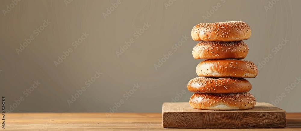 Poster bagel on display on the table with visible empty space for adding text or image creating a perfect c