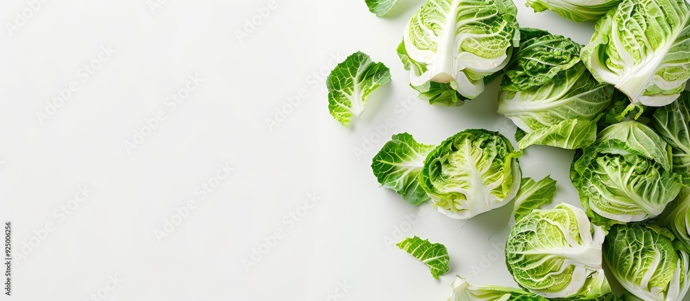 Poster fresh cabbage sliced on a white background with a copy space image showcasing its benefits as a heal