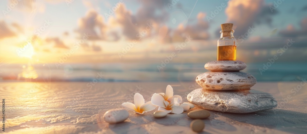 Aufkleber white spa stone and aroma oils set against a serene backdrop allow for a calm setting promoting medi