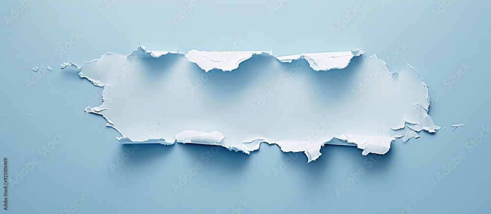 Poster a torn piece of paper with a remote work message against a blue backdrop serves as a symbolic image 