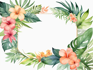 A blank wedding invitation adorned with a watercolor floral frame