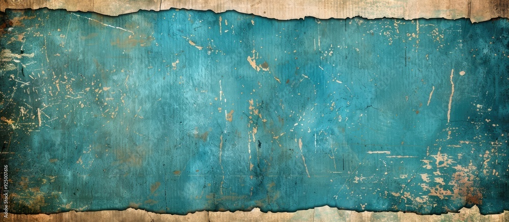 Poster vintage style design with a panoramic background on an old rough blue paper texture with a faded sur