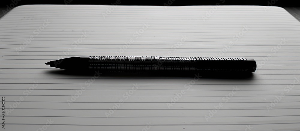Poster pen placed on a notebook with lines set against a wooden or black and white background creating a vi